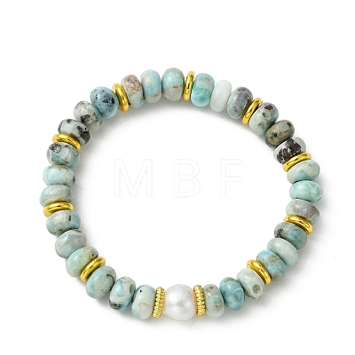 Natural Larimar & Cultured Freshwater Pearl Beaded Stretch Bracelets for Women BJEW-JB14101-1