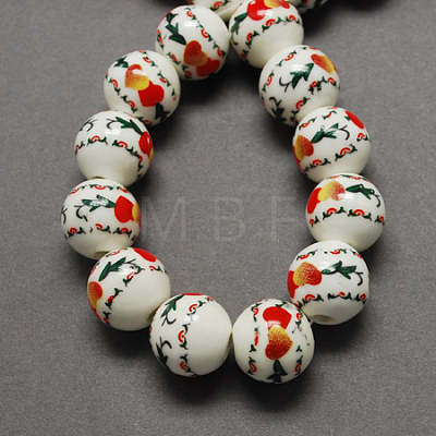 Floral Printed Porcelain Beads PORC-Q199-8mm-14-1