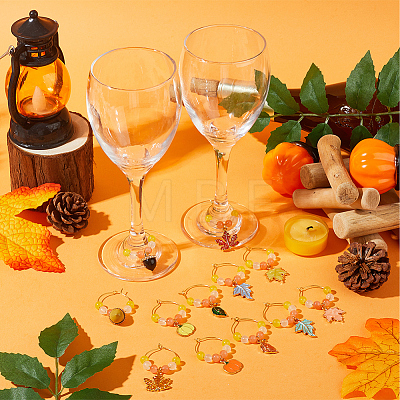 Autumn Theme Alloy Enamel with Glass Wine Glass Charms AJEW-SC0002-12-1