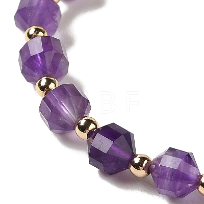 Faceted Natural Amethyst Stretch Beaded Bracelets BJEW-P318-01G-03-1