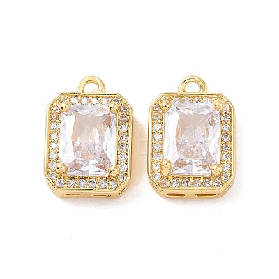 Octagon Rectangle Brass Micro Pave Cubic Zirconia Charms KK-G435-28G-02-1