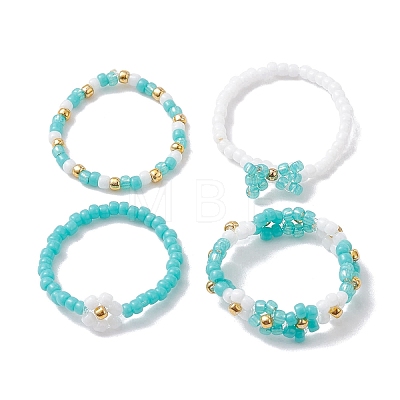 4Pcs 4 Style Glass Seed Beaded Stretch Finger Rings RJEW-JR00661-01-1