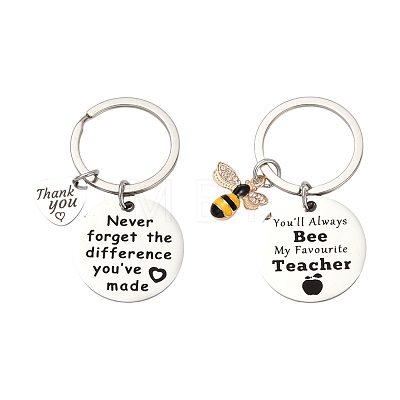 Teacher's Day Gift 201 Stainless Steel Flat Round with Word Keychains KEYC-FS0001-09-1