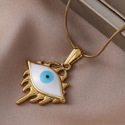 Vintage 304 Stainless Steel Gothic White Evil Eye Pendant Necklaces NA1572-1