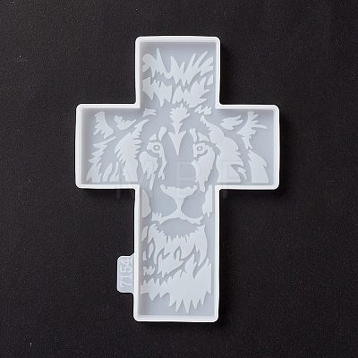 Cross with Lion Pattern Cup Mat Silicone Molds DIY-M039-08-1