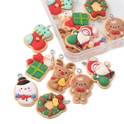 14Pcs 7 Styles Christmas Theme Opaque Resin Pendants FIND-FS0001-51-1