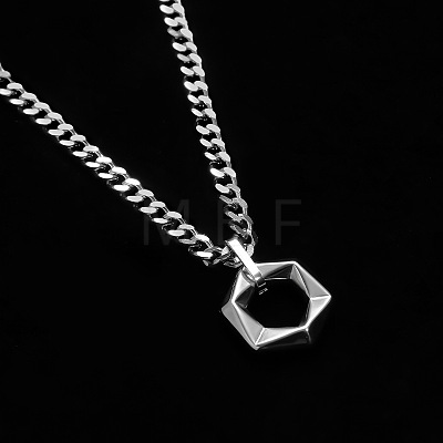 304 Stainless Steel Geometric Hexagon Pendant Necklaces for Men Women WG343A2-01-1