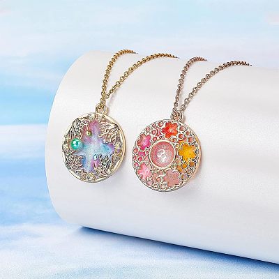 Ocean & Plant Series Zinc Alloy Open Back Bezel Pendants PALLOY-OC0001-92G-1