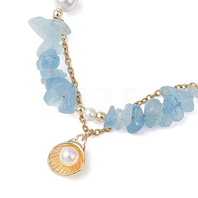 Natural Aquamarine Chips Beads Necklaces & Bracelets Sets for Women SJEW-JS01372-01-1