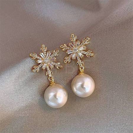Christmas Alloy Rhinestone Dangle Stud Earrings EJEW-F408-05G-1