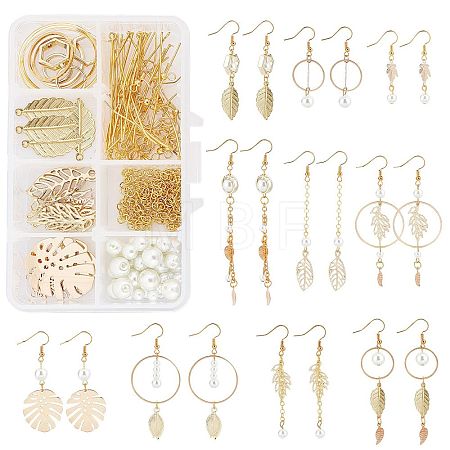DIY Leaf & Pearl Dangle Earring Making Kits DIY-SC0016-50-1
