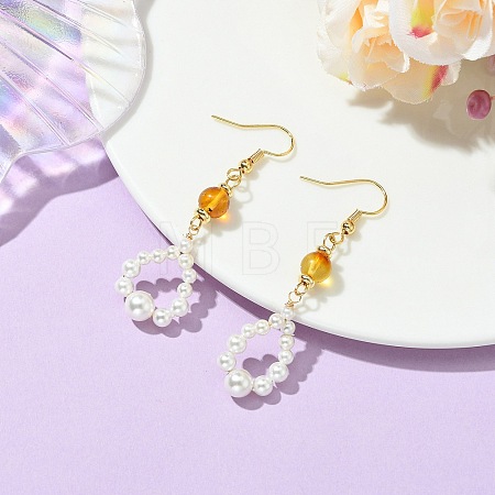 Shell Pearl and Natural Amber Dangle Earrings EJEW-JE07430-1