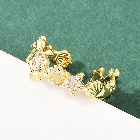 Brass Micro Pave Clear Cubic Zirconia Cuff Rings for Women RJEW-A088-04G-1