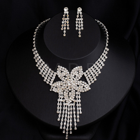 Alloy Crystal Rhinestone Chain Necklaces & Stud Dangle Earrings Sets FS-WG4CE3B-05-1