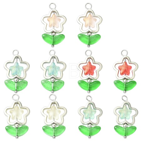 10Pcs 5 Colors Flower Glass Pendants PALLOY-FS00077-1