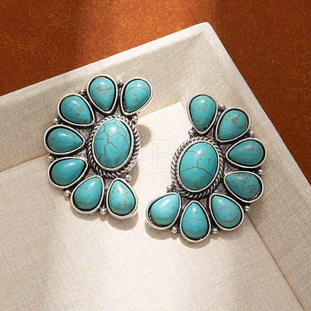 Bohemian Style Alloy & Synthetic Turquoise Stud Earrings FS-WG84B64-01-1
