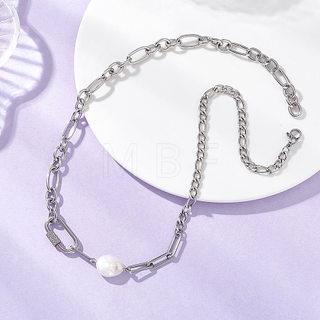304 Stainless Steel Figaro Chain and Paperclip Chain Necklaces NJEW-JN05834-1