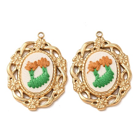 304 Stainless Steel & Cloth Embroidered Pendants FB-CBAFBAF-12G-01-1