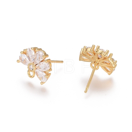 Brass Cubic Zirconia Stud Earring Findings EJEW-E257-05G-1