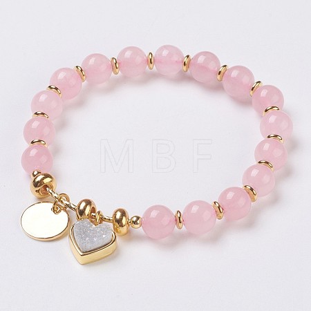 Natural Rose Quartz Beads Stretch Bracelets BJEW-I261-01C-1