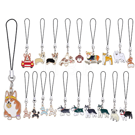 20Pcs Alloy Enamel Dog Pendants Mobile Straps HJEW-FG00040-1
