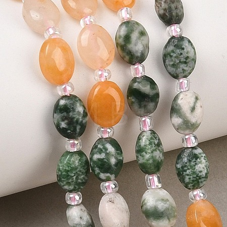 Natural Green Spot Jasper & Rose Quartz & Moss Agate & Red Aventurine Beads Strands G-Z135-A07-1