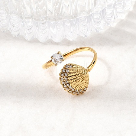 304 Stainless Steel Micro Pave Cubic Zirconia Cuff Open Rings RJEW-Z130-01G-03-1