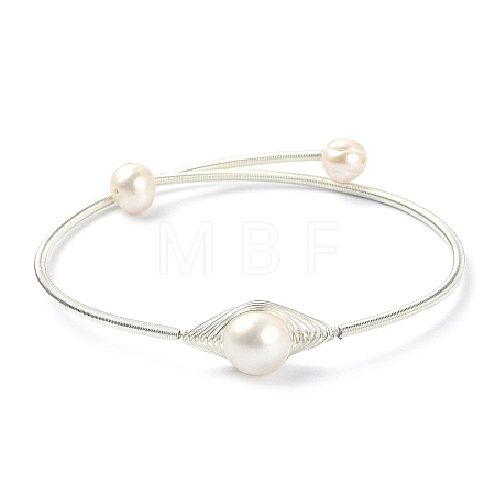 Natural Pearl Beaded Cuff Bangle BJEW-JB09494-1