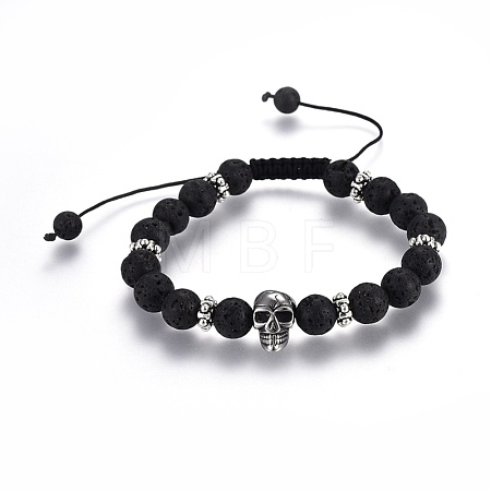Adjustable Natural Lava Rock Braided Bead Bracelets BJEW-JB03976-1