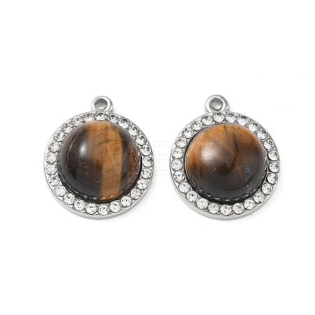 304 Stainless Steel & Natural Tiger Eye Pendants SA-CBA11D7-04P-1