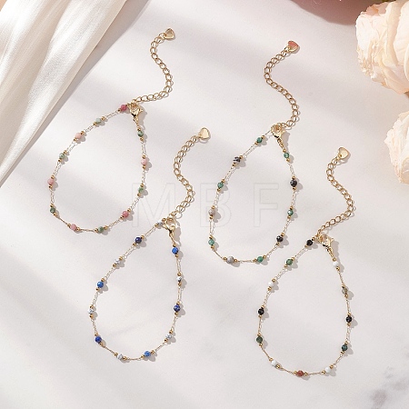 Handmade Mixed Stone Beads & 316 Stainless Steel Round Link Chains Bracelets BJEW-JB13340-1