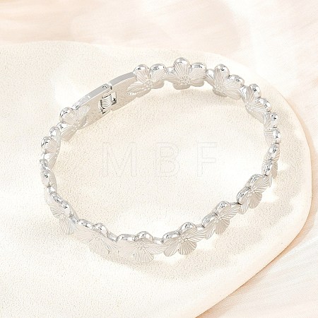 304 Stainless Steel Flower Hinged Cuff Bangles for Women SA-CBA45D5-27P-1