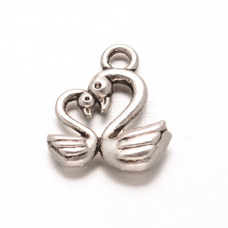 Tibetan Style Alloy Two Swan Charms X-PALLOY-ZN49977-AS-RS-1