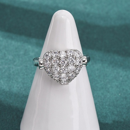 Brass Micro Pave Cubic Zirconia Cuff Open Rings RJEW-C153-02P-1