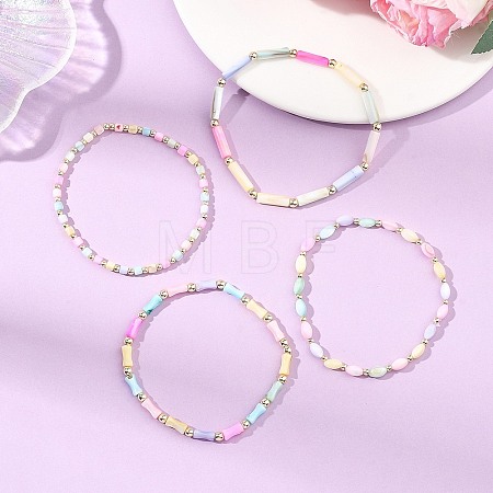 Dyed Natural Freshwater Shell & Electroplate Non-magnetic Synthetic Hematite Beads Stretch Bracelets for Women BJEW-JB13632-1