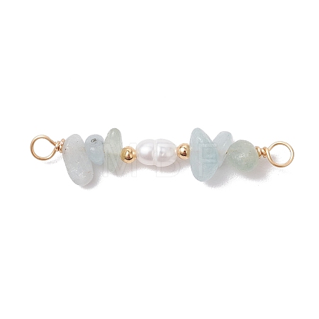 Natural Aquamarine Chip & Natural Cultured Freshwater Pearl Rice Beaded Connector Charms PALLOY-JF03707-08-1