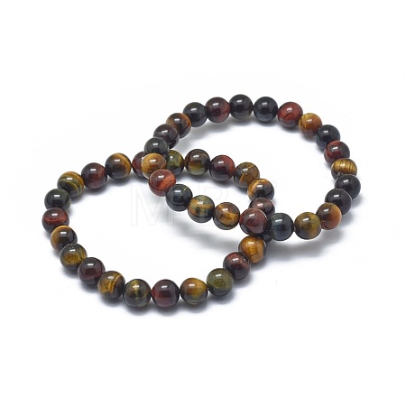 Natural Tiger Eye Bead Stretch Bracelets BJEW-K212-A-005-1
