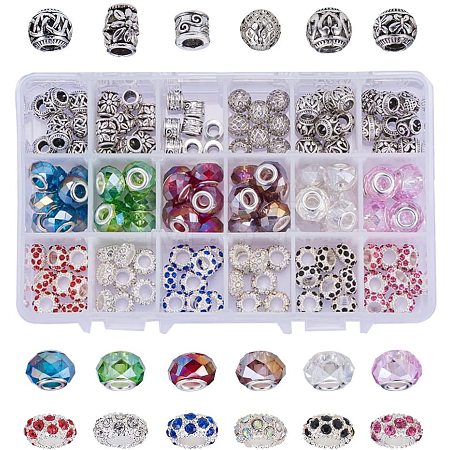 Brass & Alloy Rhinestone & Glass European Beads MPDL-NB0001-02-1