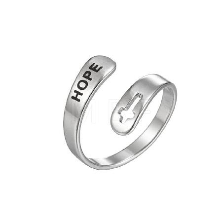 Hollow Out Cross with Word Hope 201 Stainless Steel Cuff Rings FS-WGED892-07-1
