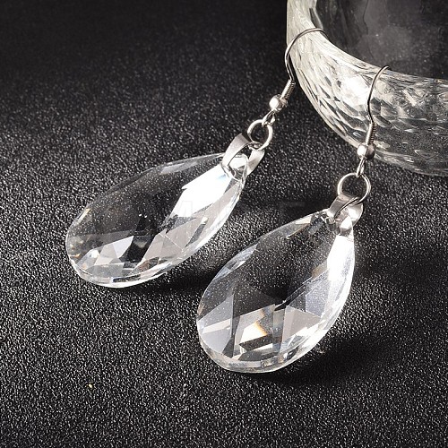 Teardrop Glass Dangle Earrings EJEW-JE01941-1