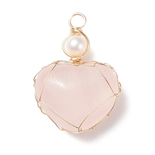 Natural Rose Quartz & Freshwater Pearl Pendants PALLOY-JF01661-01-1