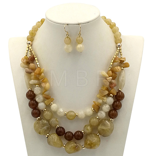 Acrylic Beaded Multilayer Necklaces & Dangle Earrings Sets for Women WGE7314-04-1