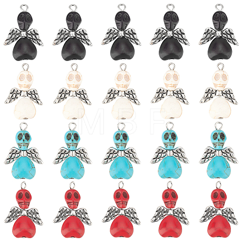 40Pcs 4 Colors Halloween Dyed Synthetic Turquoise Pendants G-DC0001-07-1