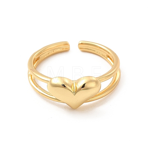 Rack Plating Brass Heart Open Cuff Ring for Valentine's Day RJEW-D076-03G-1