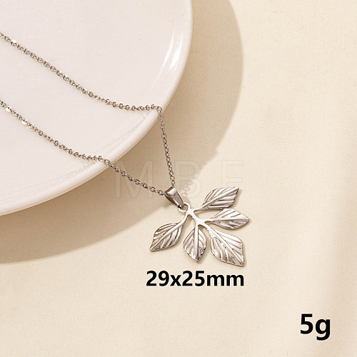 Stylish Stainless Steel Leaf Pendant Necklace for Women VA9826-5-1