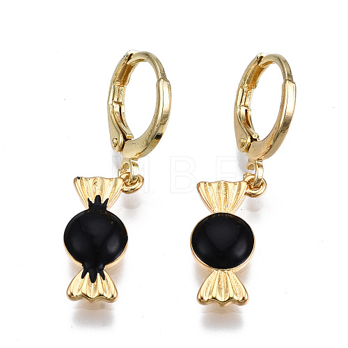 Brass Enamel Huggie Hoop Earrings EJEW-T014-19G-01-NF-1