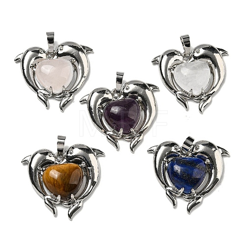 Natural Mixed Stone Heart Pendants G-M434-02P-1