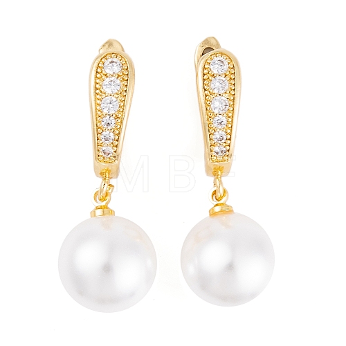 Rack Plating Brass Clear Cubic Zirconia ABS Pearl Earrings EJEW-S219-15G-07-1