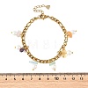Natural Mixed Stone Chip and Shell Pearl Beads Tassel 304 Stainless Steel Figaro Chain Bracelets BJEW-JB14346-01-4