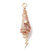 3Pcs 3 Styles Electroplated Natural Quartz Crystal Copper Wire Wrapped Pendants PALLOY-JF02586-07-3